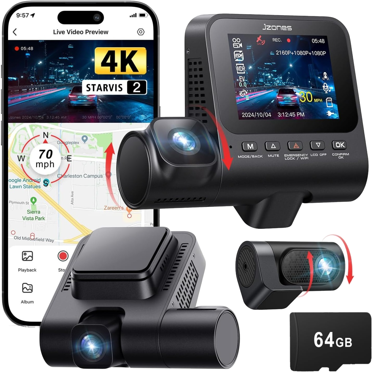 JZONES V630 3-Channel 4K Dash Cam Pakistan