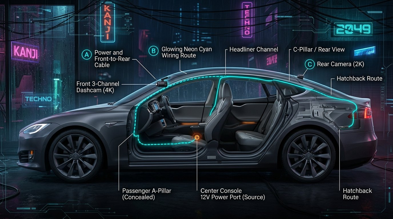 Complete In-Car Concealed Wiring Installation Route Map for JZONES V630